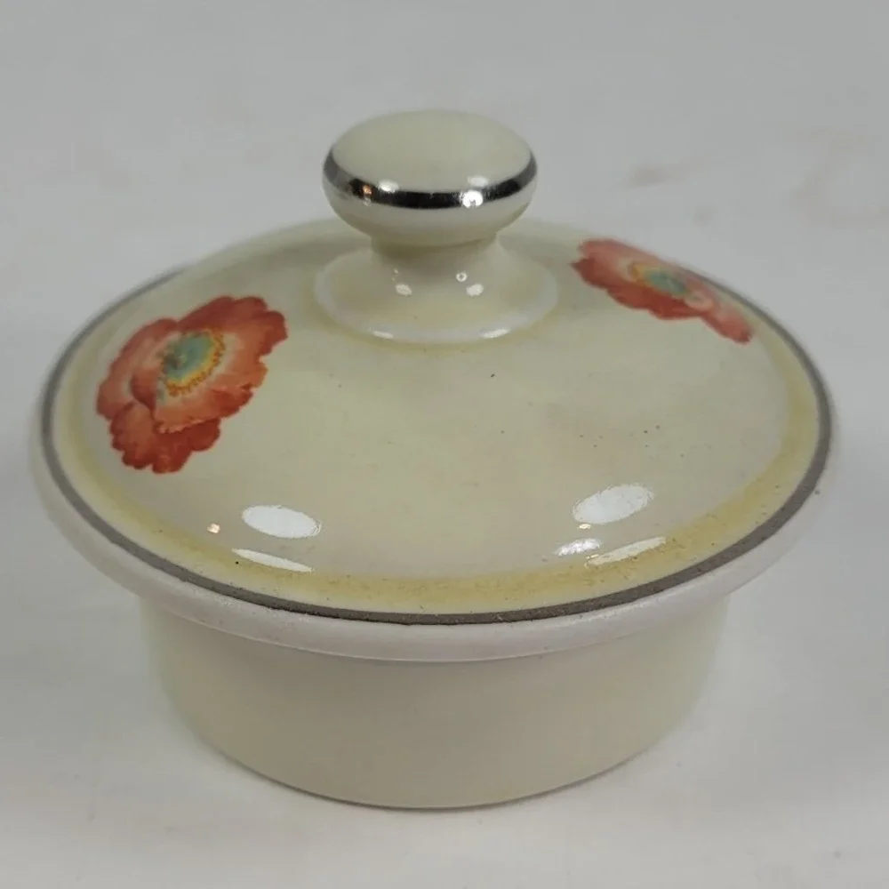 Vintage 1930s Hall China Poppy Teapot Cream Orange Flowers Platinum Trim USA